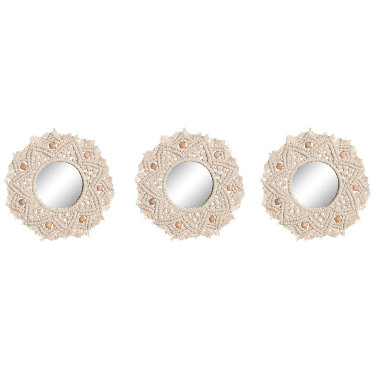 Mirror Set Home ESPRIT White Boho 20 x 1 x 20 cm (3 Pieces)-0
