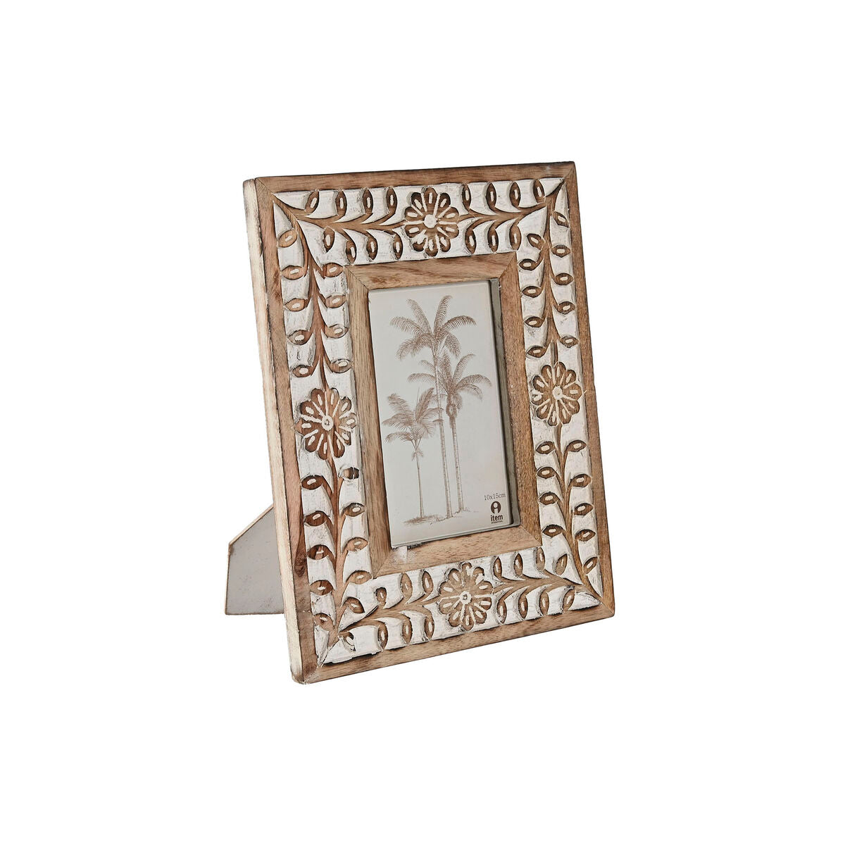 Photo frame Home ESPRIT White Natural Crystal Mango wood Flower Indian Man 21 x 2 x 26,5 cm-0