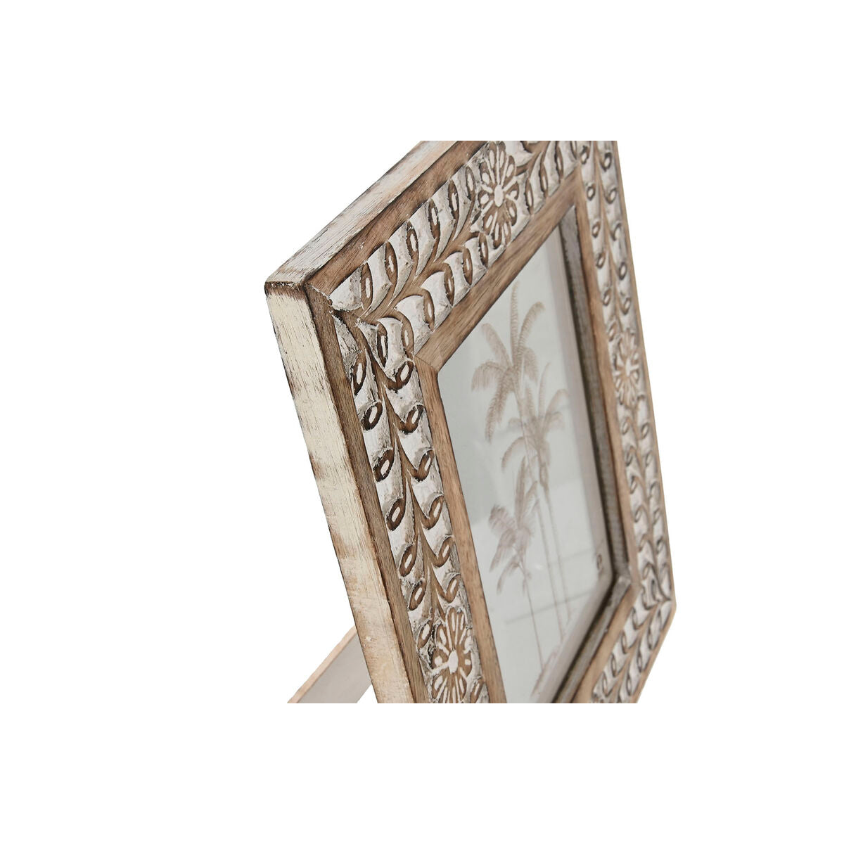 Photo frame Home ESPRIT White Natural Crystal Mango wood Flower Indian Man 26,5 x 2 x 31,5 cm-2