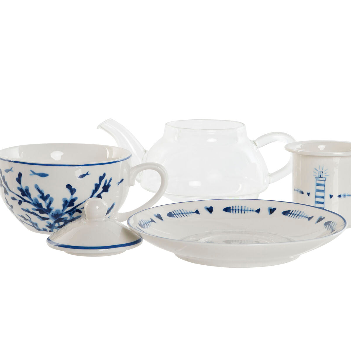 Teapot Home ESPRIT Blue White Crystal Porcelain-3