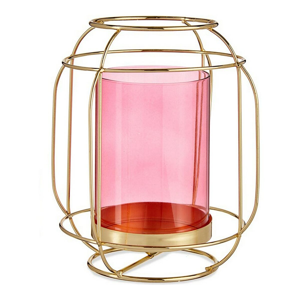 Candleholder Gift Decor SW120663A Pink Golden Metal Glass 19 x 20 x 19 cm Lantern-0