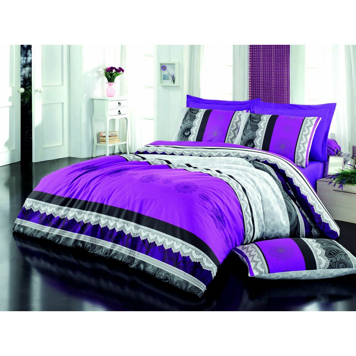 Duvet cover set Purple Super king 3 Pieces-1