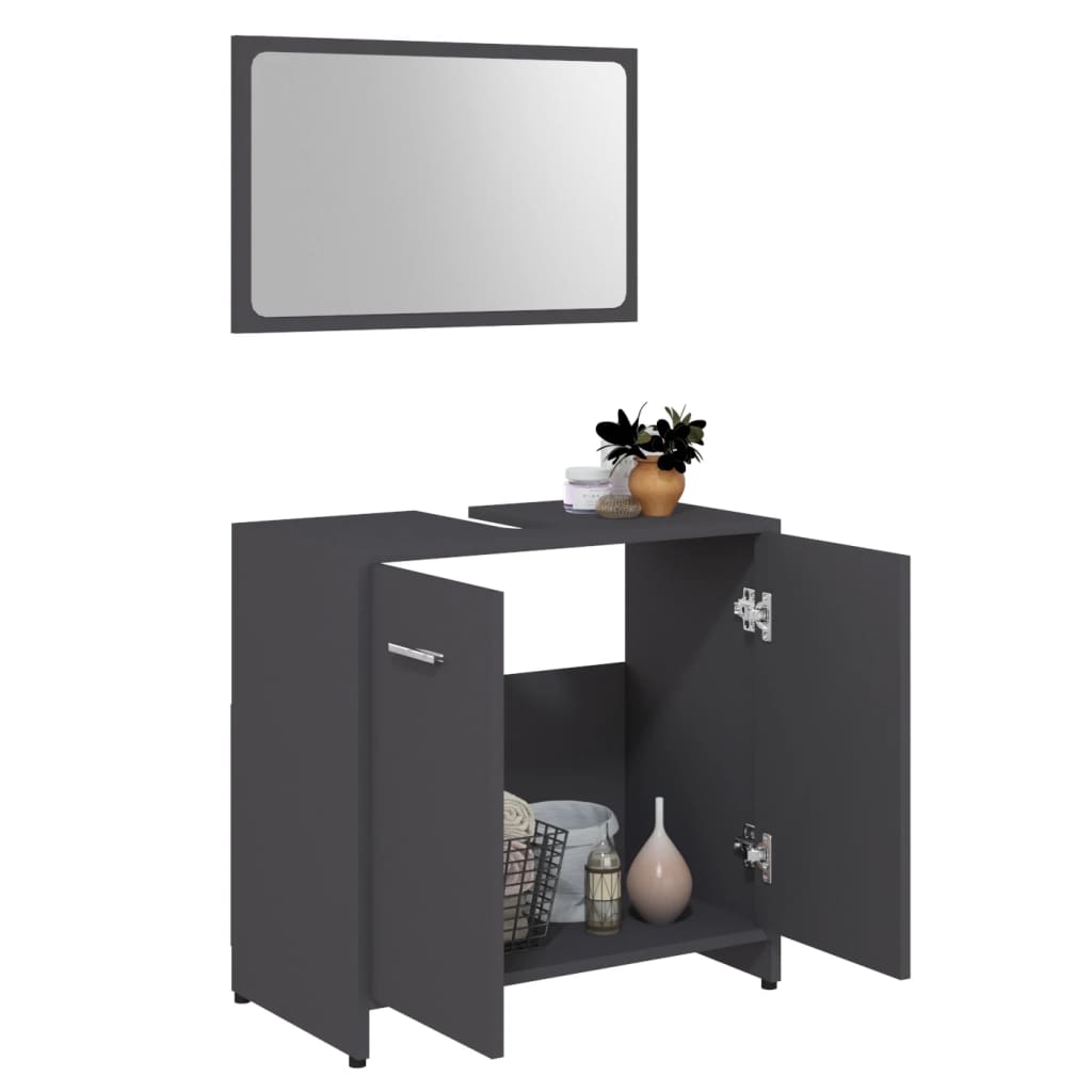 NNEVL Bathroom Furniture Set Grey Chipboard-2