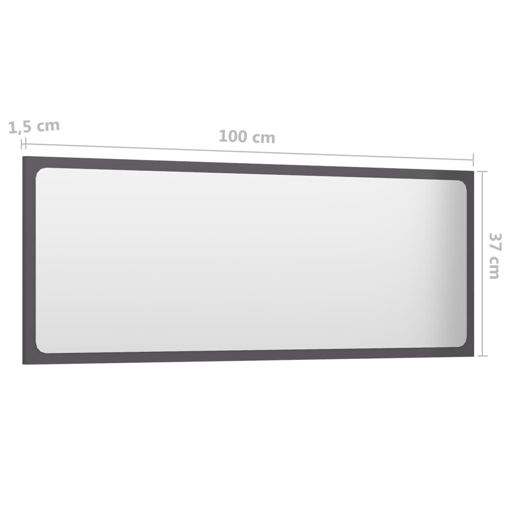 NNEVL Bathroom Mirror High Gloss Grey 100x1.5x37 cm Chipboard-4