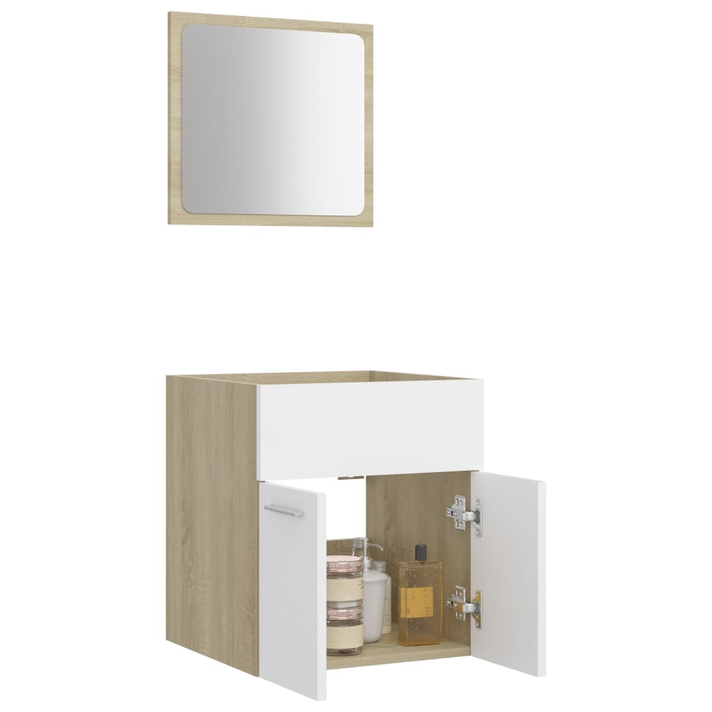 NNEVL 2 Piece Bathroom Furniture Set White and Sonoma Oak Chipboard-3