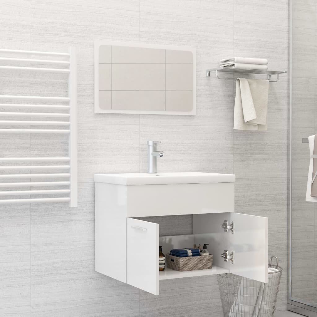 NNEVL 2 Piece Bathroom Furniture Set High Gloss White Chipboard-2