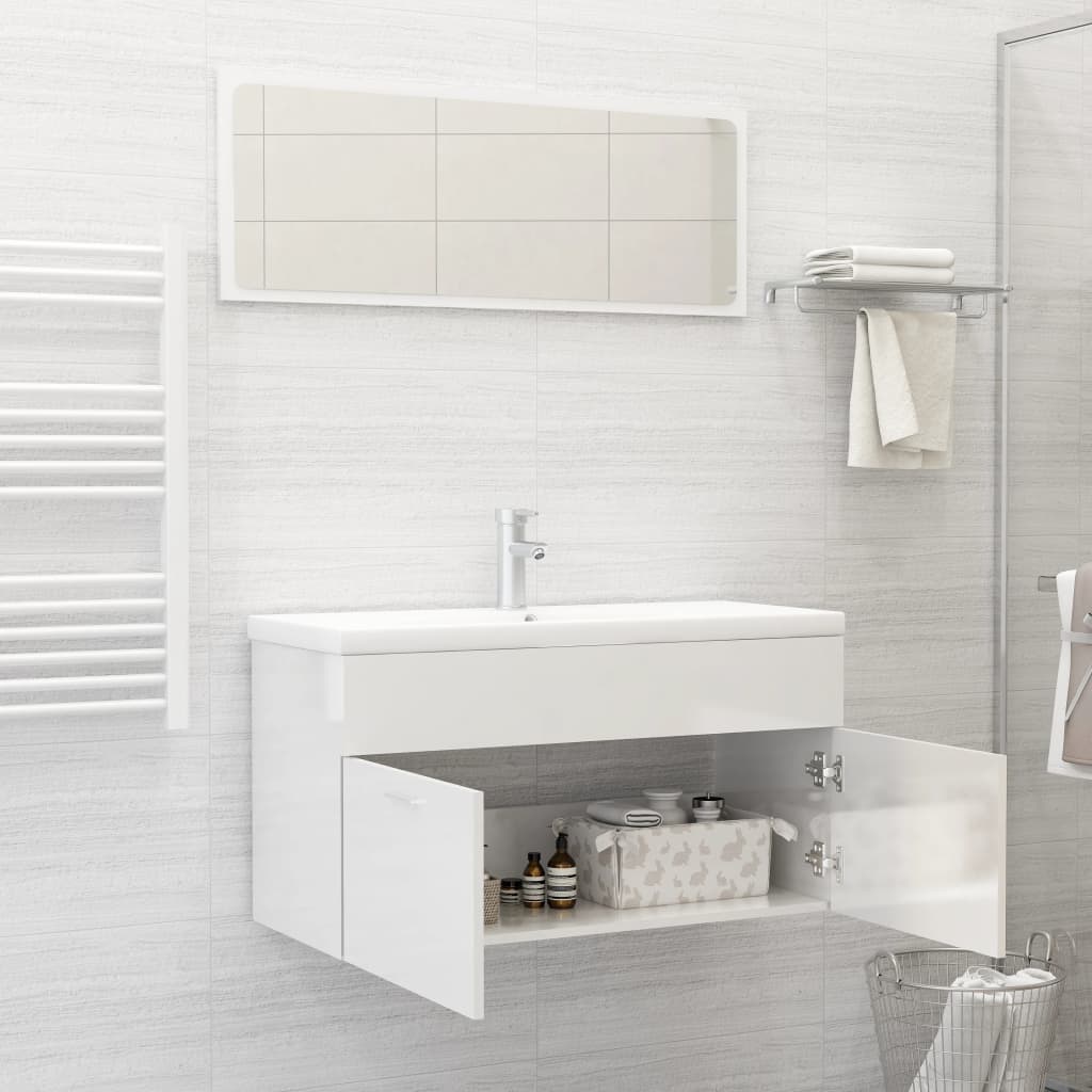 NNEVL 2 Piece Bathroom Furniture Set High Gloss White Chipboard-2