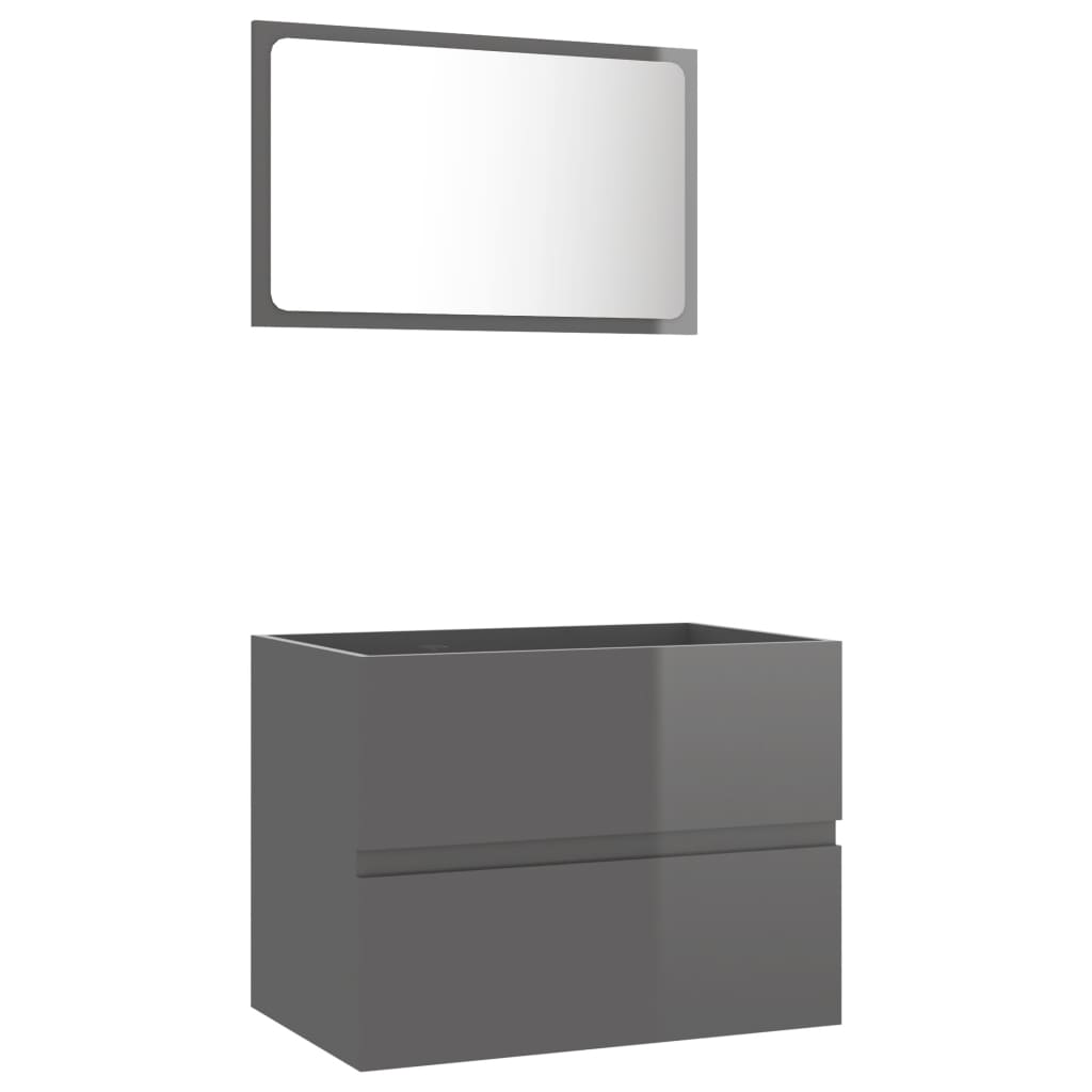 NNEVL 2 Piece Bathroom Furniture Set High Gloss Grey Chipboard-1