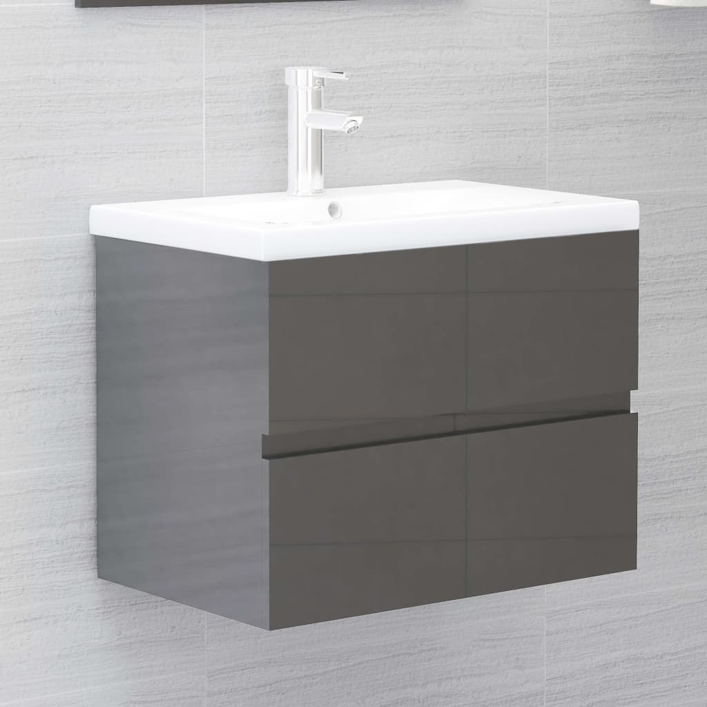 NNEVL 2 Piece Bathroom Furniture Set High Gloss Grey Chipboard-3