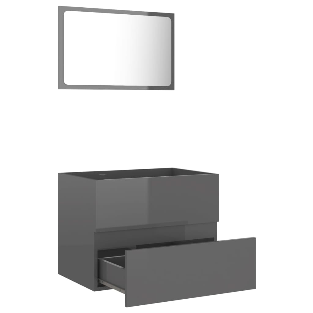 NNEVL 2 Piece Bathroom Furniture Set High Gloss Grey Chipboard-4