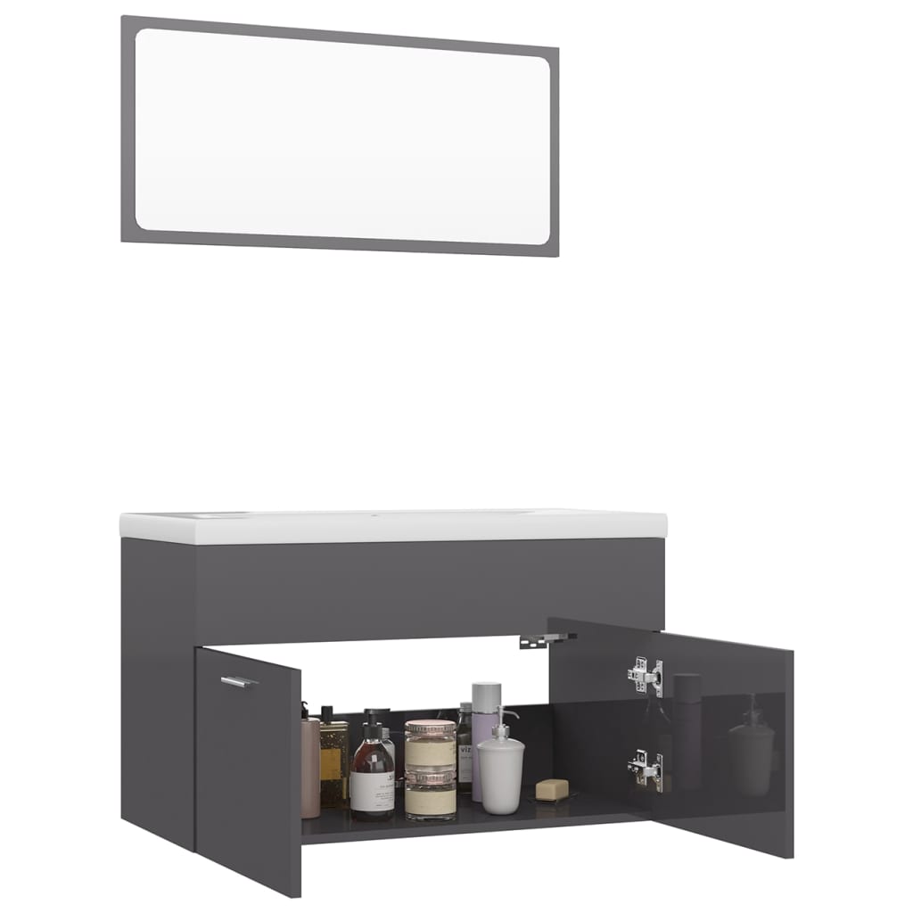 NNEVL Bathroom Furniture Set High Gloss Grey Chipboard-2