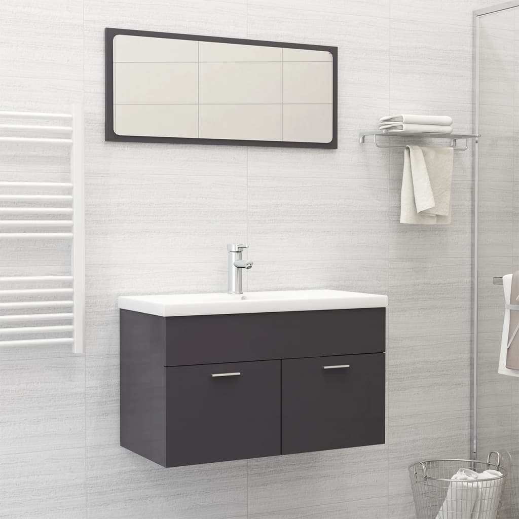 NNEVL Bathroom Furniture Set High Gloss Grey Chipboard-0