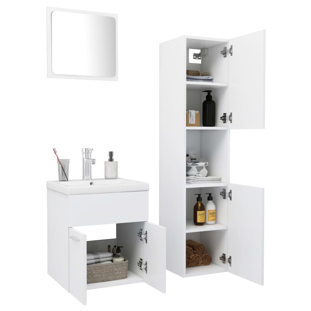 NNEVL Bathroom Furniture Set White Engineered Wood-2