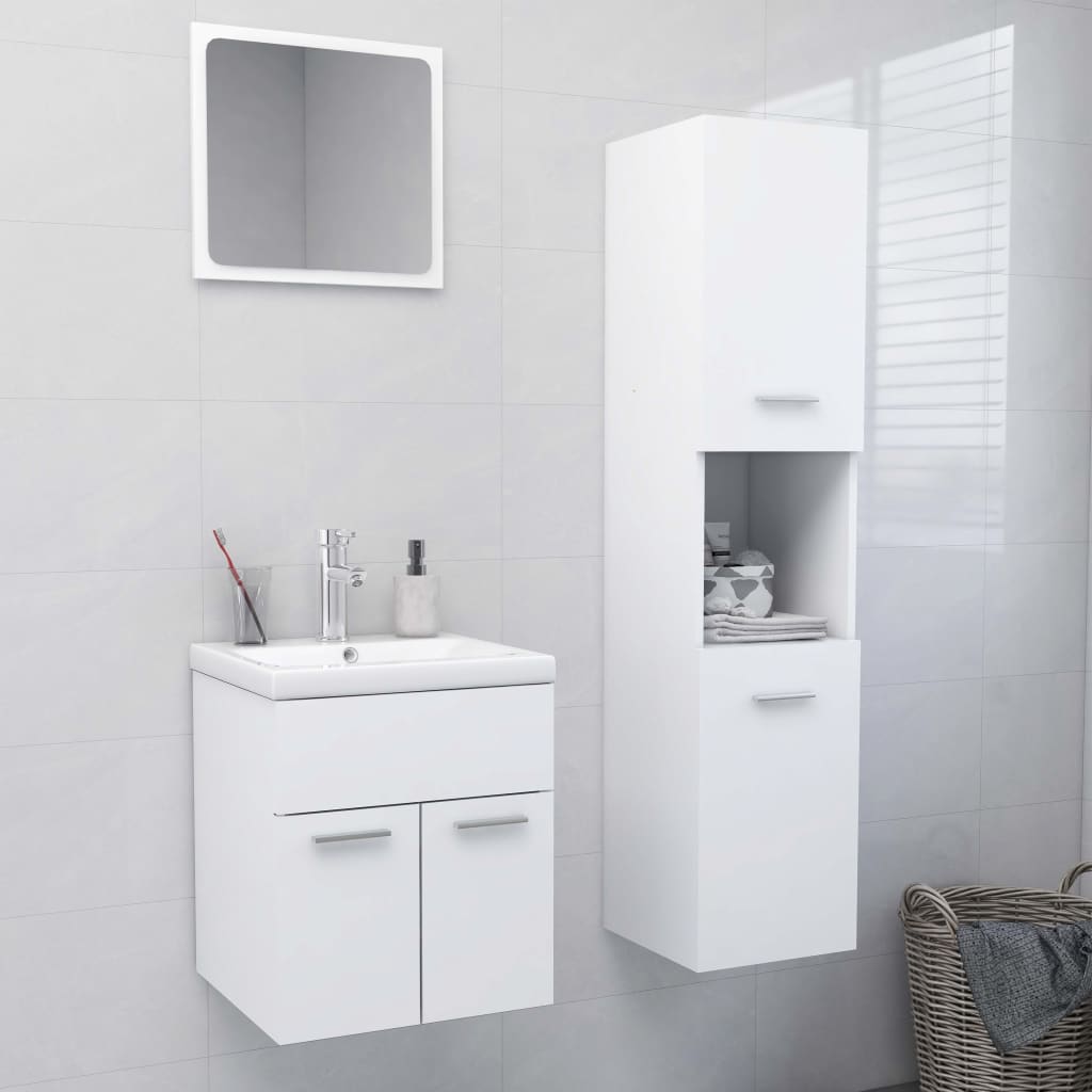NNEVL Bathroom Furniture Set White Engineered Wood-0