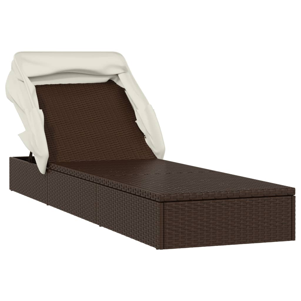 vidaXL Sunbed with Foldable Roof Patio Daybed Wicker Furniture Poly Rattan-3