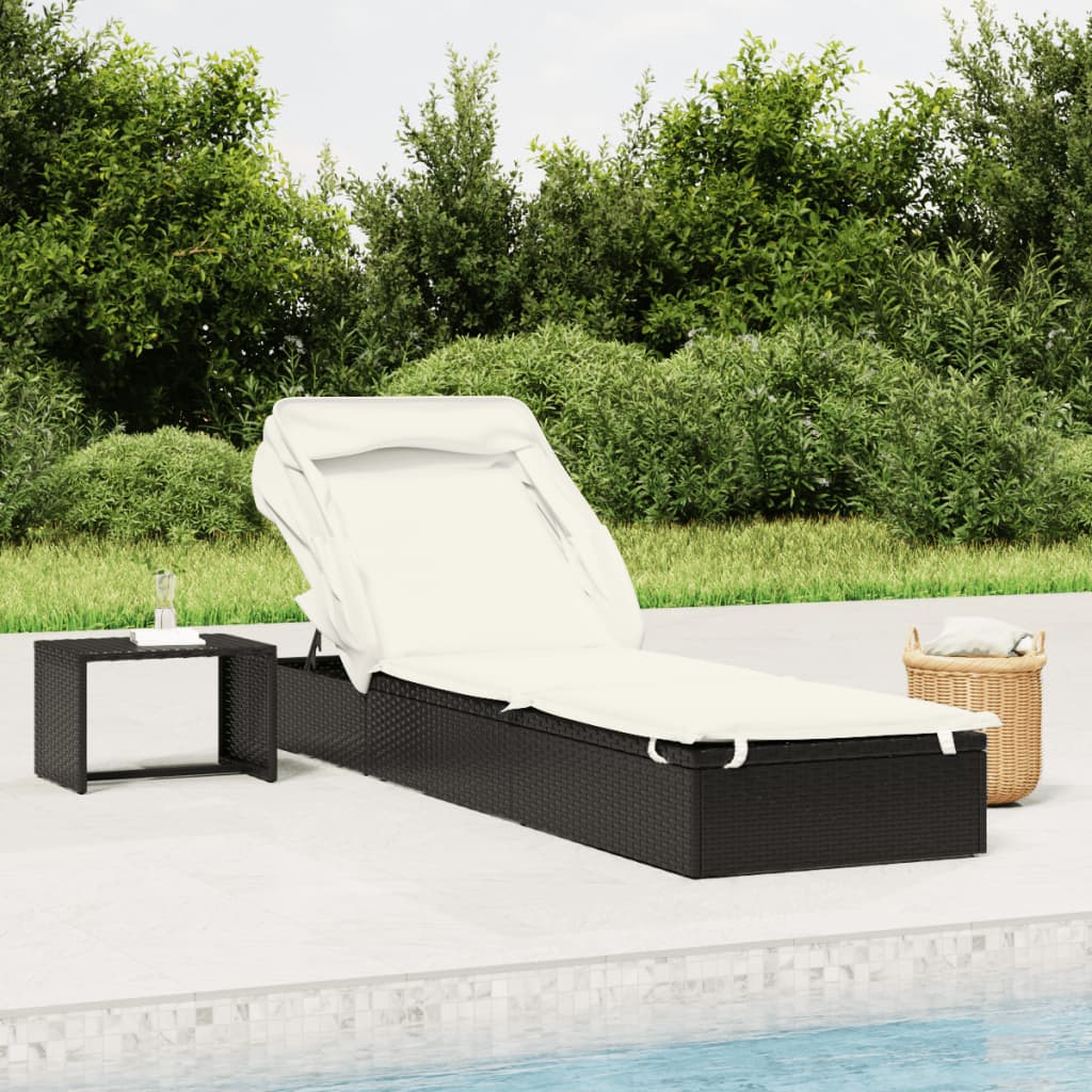 vidaXL Sunbed with Foldable Roof Patio Daybed Wicker Furniture Poly Rattan-2