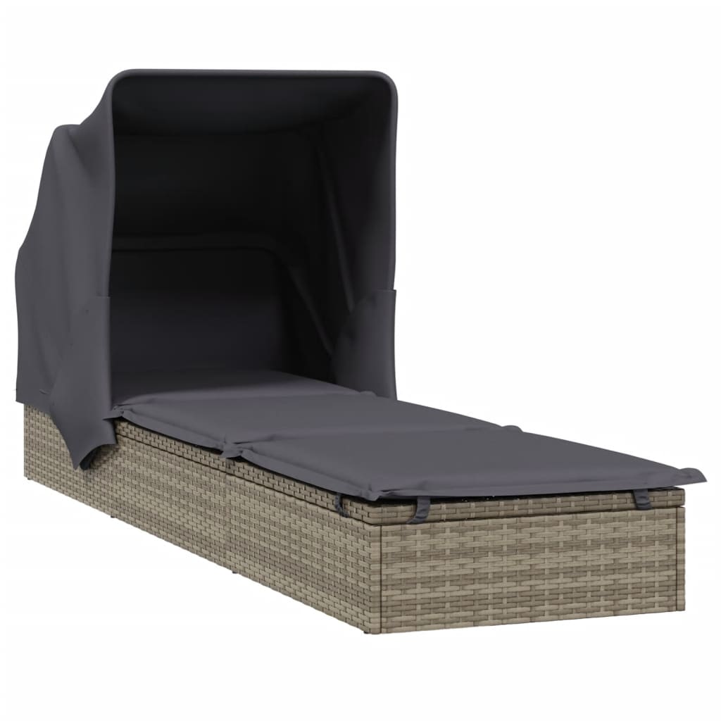 vidaXL Sunbed with Foldable Roof Patio Daybed Wicker Furniture Poly Rattan-1