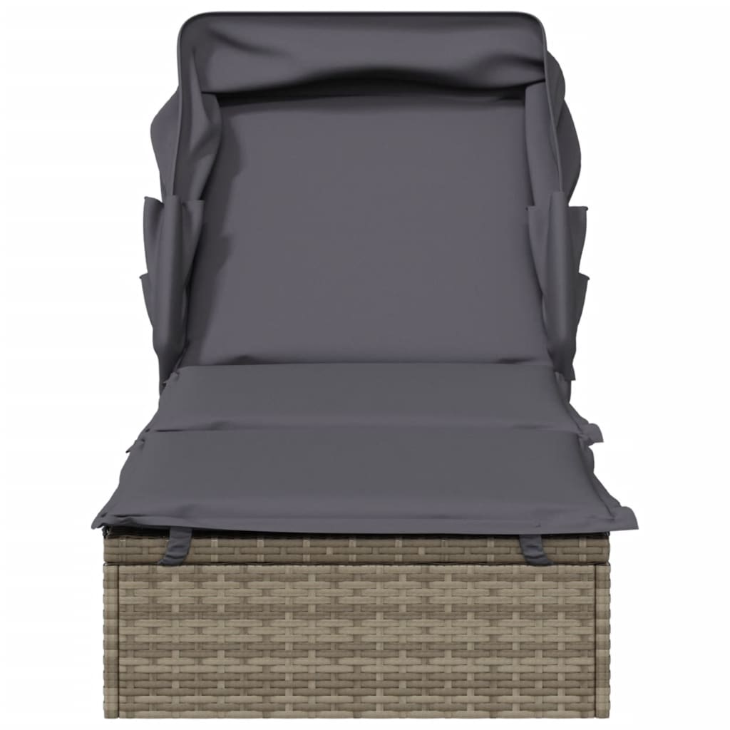 vidaXL Sunbed with Foldable Roof Patio Daybed Wicker Furniture Poly Rattan-4