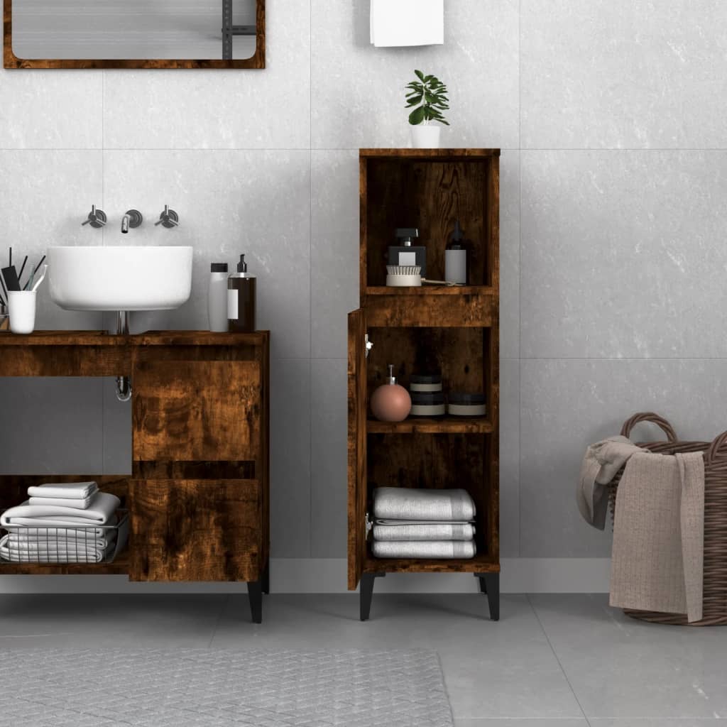 NNEVL Bathroom Cabinet Smoked Oak 30x30x100 cm Engineered Wood-2