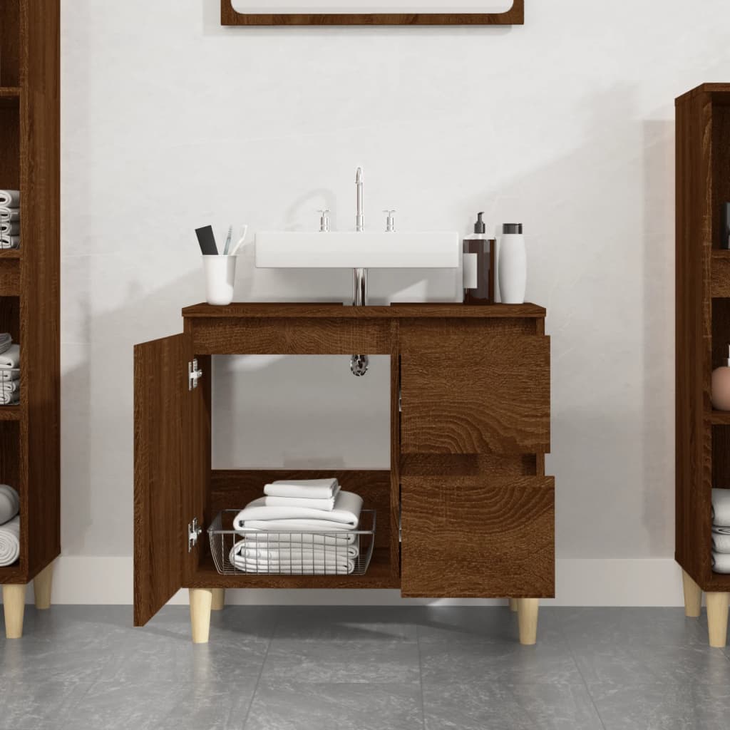 NNEVL Bathroom Cabinet Brown Oak 65x33x60 cm Engineered Wood-2