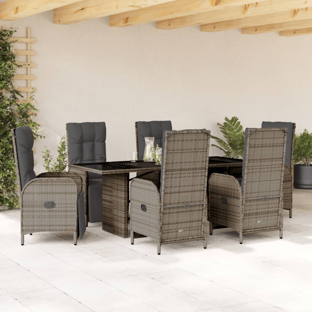 vidaXL Patio Dining Set with Cushions Outdoor Garden Furniture Poly Rattan-7