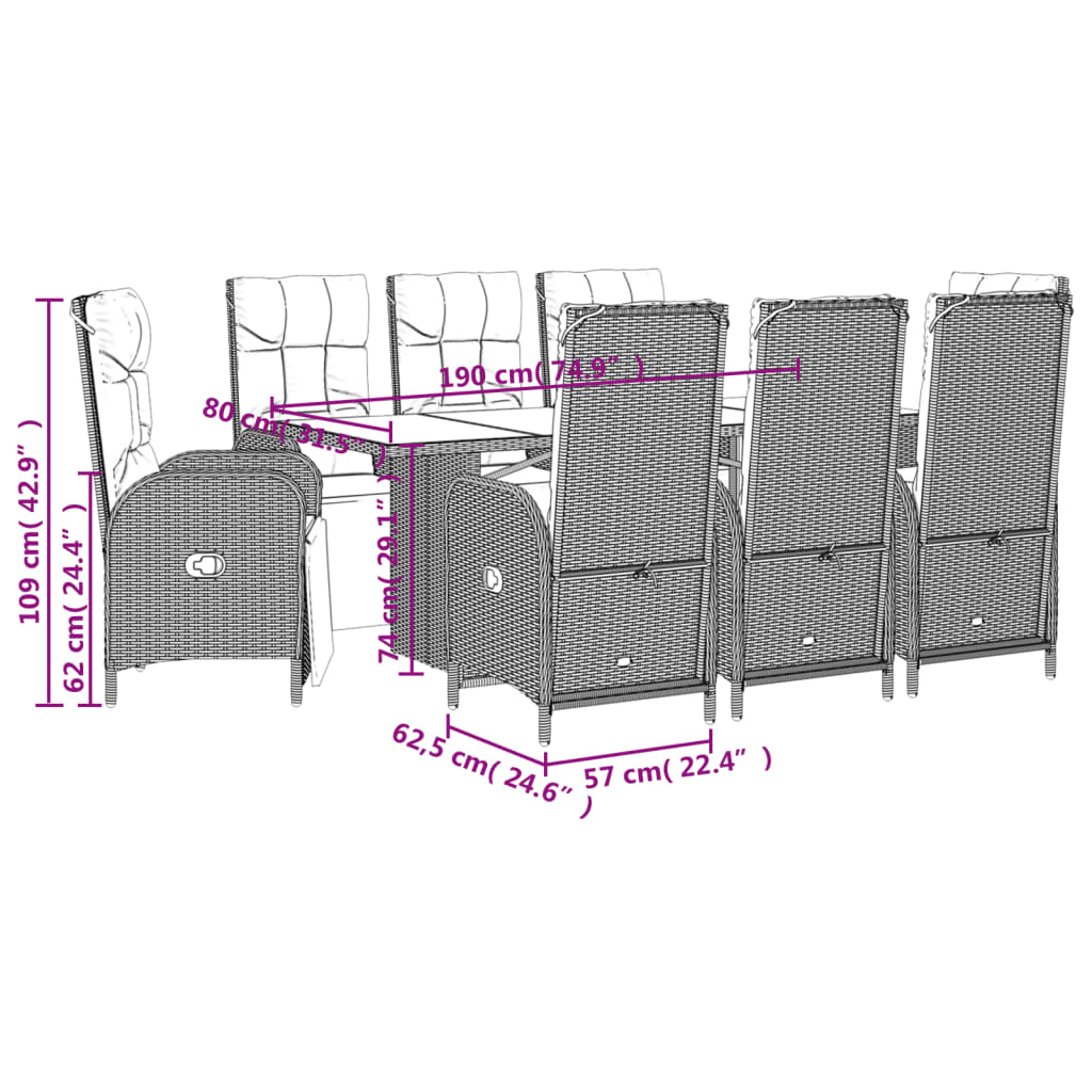 vidaXL Patio Dining Set with Cushions Outdoor Garden Furniture Poly Rattan-2