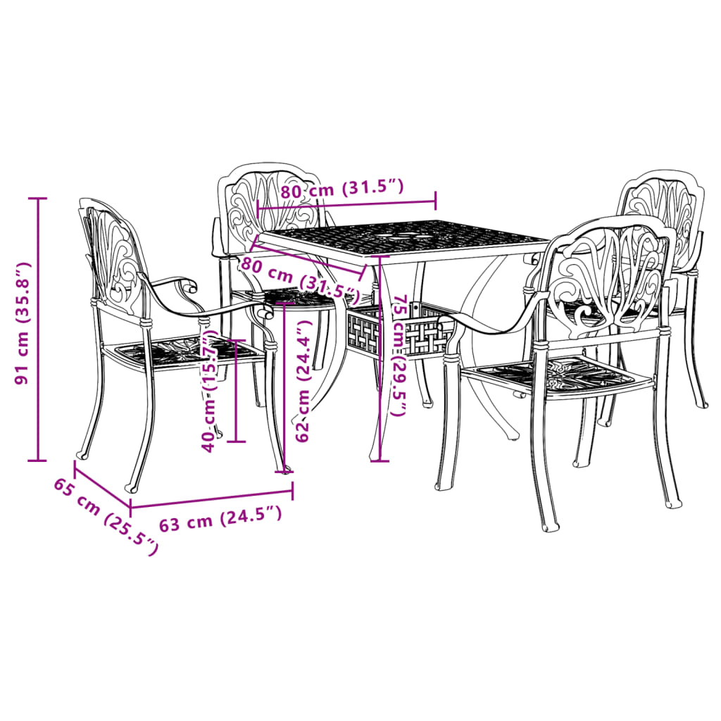 vidaXL Bistro Set Table and Chair Garden Outdoor Patio Furniture Cast Aluminum-1