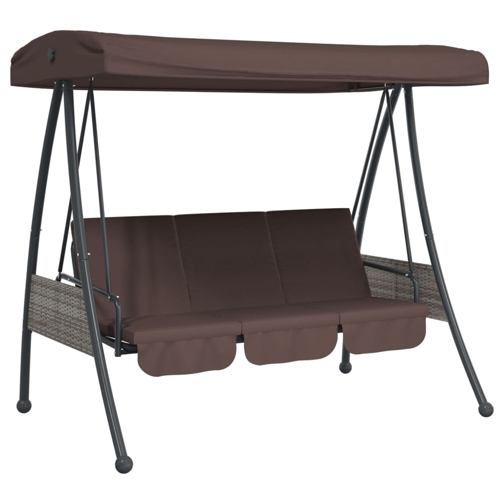 vidaXL Patio Swing Bench with Adjustable Canopy Outdoor Furniture Coffee Steel-1