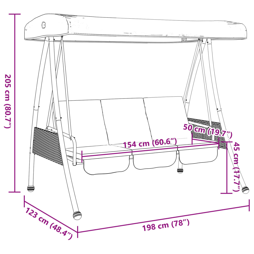 vidaXL Patio Swing Bench with Adjustable Canopy Outdoor Furniture Coffee Steel-3