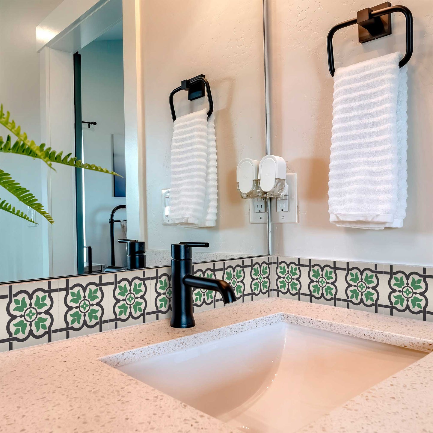 Bathroom peel and stick Green flower look tile stickers Model - B103-2