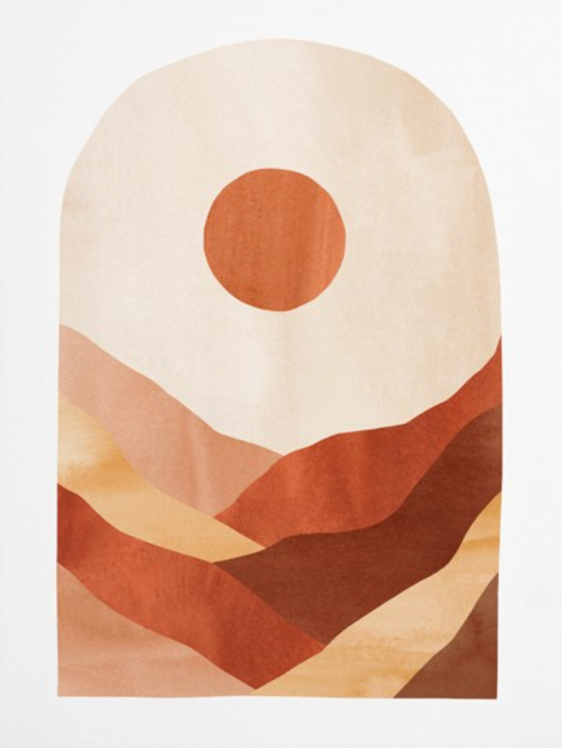 Poster Rottöne mit Sonnenuntergang und Grüne Blätter als Deko Print ohne Rahmen-8