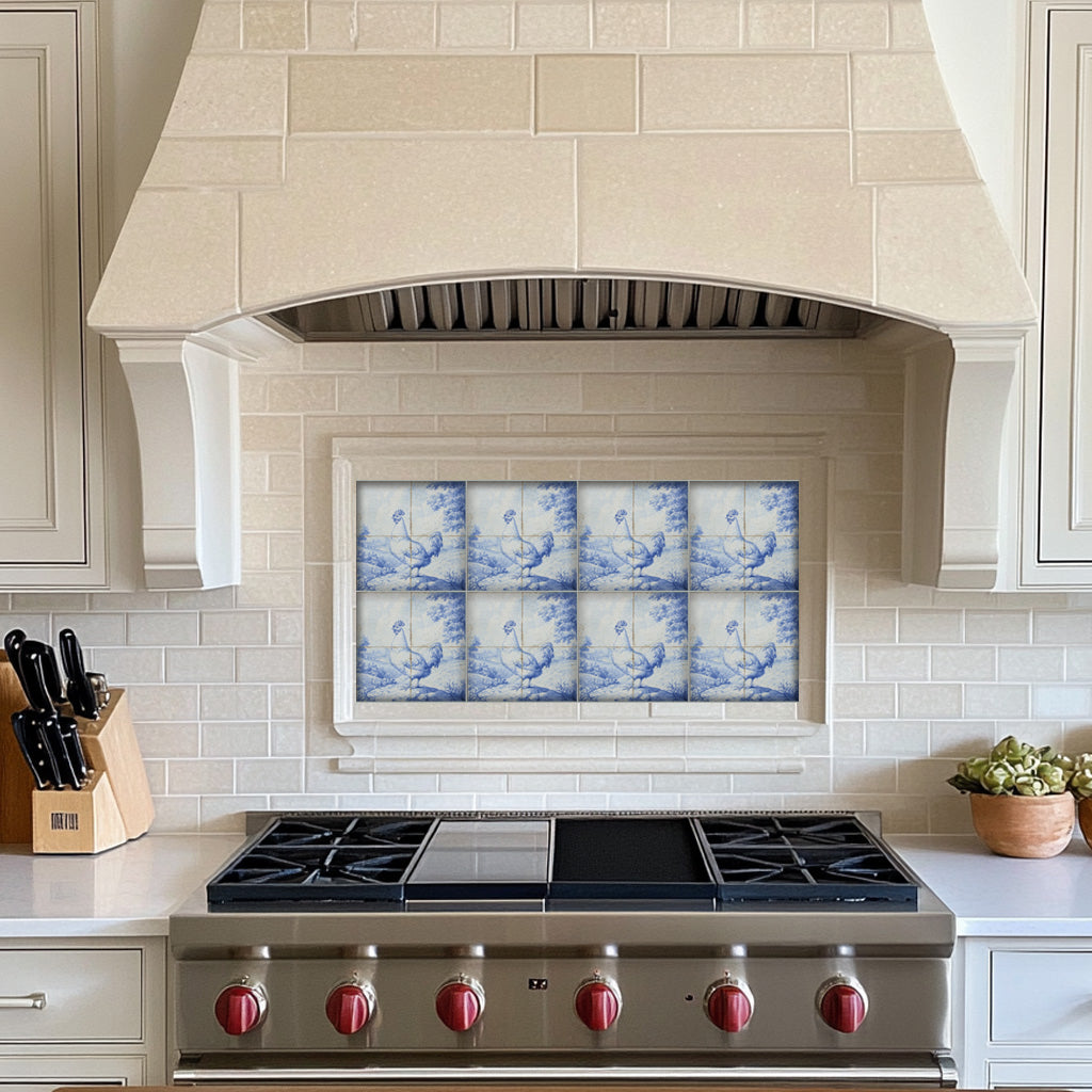 Rooster Delft Vintage Blue Design Peel And Stick Tile Stickers delft fireplace surround Kitchen Tile Trends - D66-2