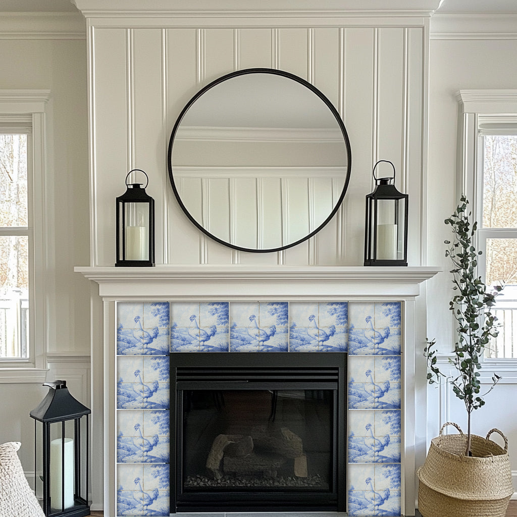 Rooster Delft Vintage Blue Design Peel And Stick Tile Stickers delft fireplace surround Kitchen Tile Trends - D66-4