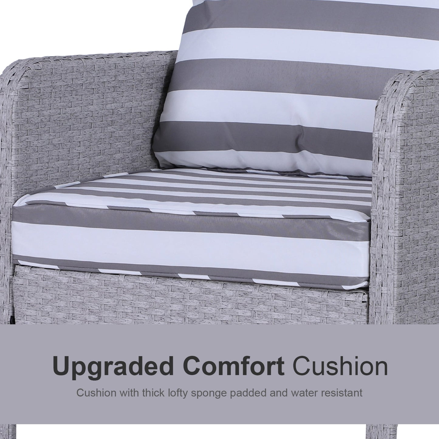 5 Piece PE Rattan Garden Furniture Set with Cushions and Glass Table - Grey-4