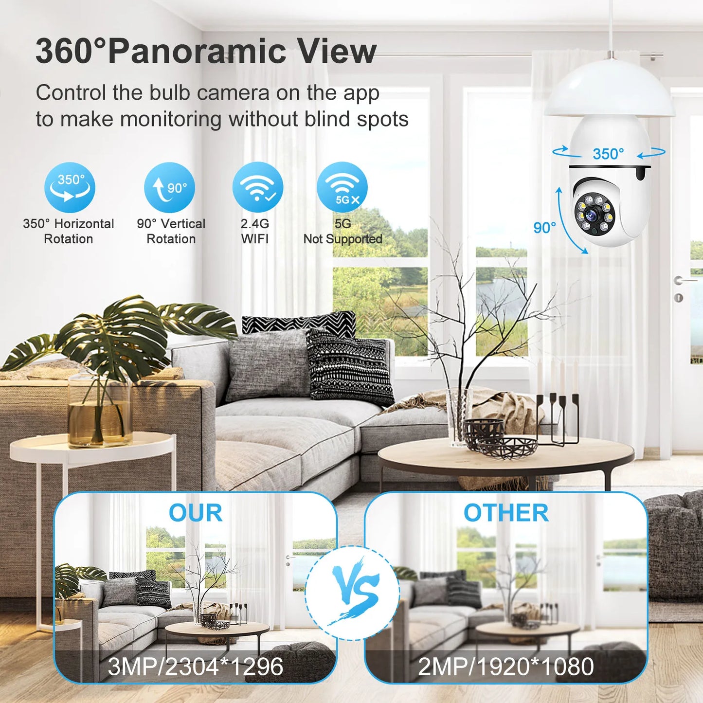 E27 Wifi Camera Bulb 3MP with Night Vision-2