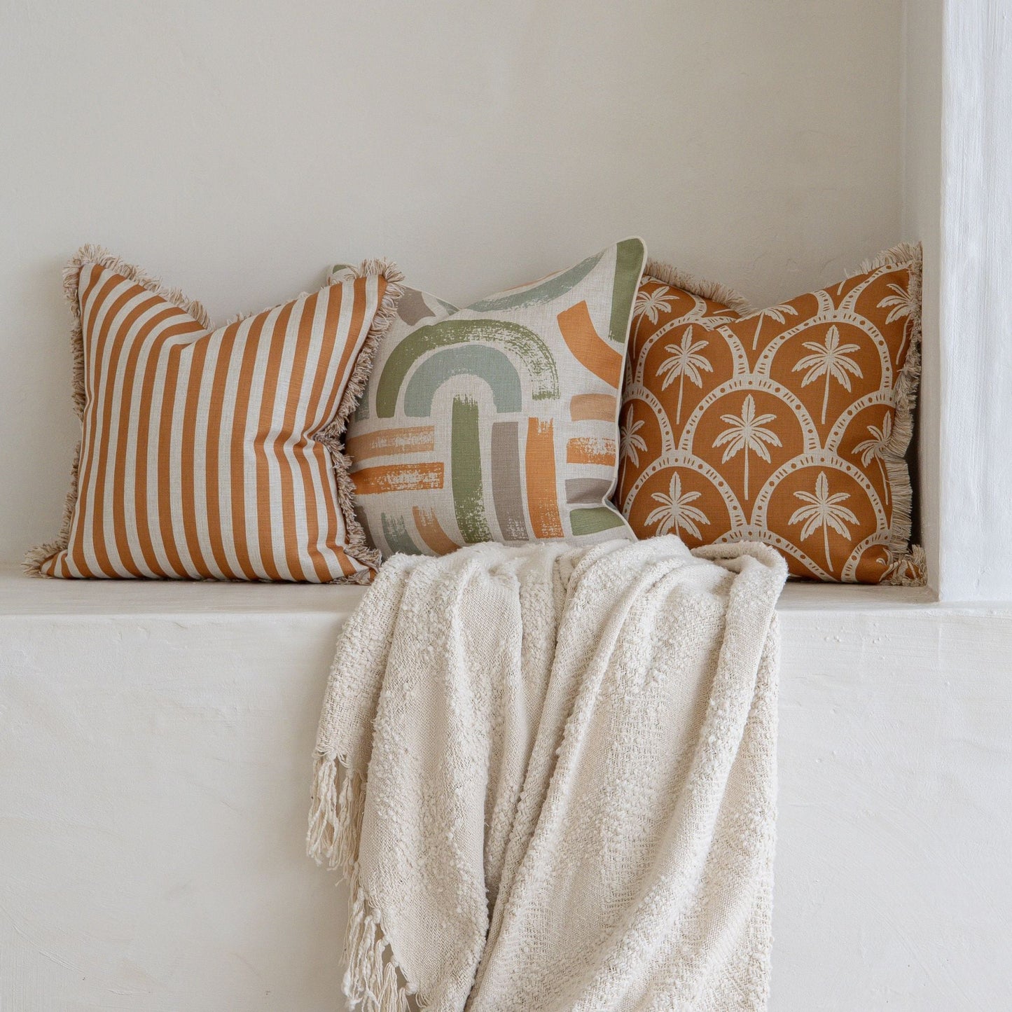 Cushion Cover-Coastal Fringe-Candy Stripe Rust-45cm x 45cm-3