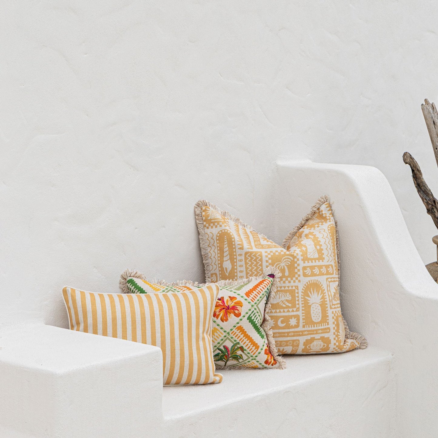 Cushion Cover-Coastal Fringe-Naxos Mustard-60cm x 60cm-3