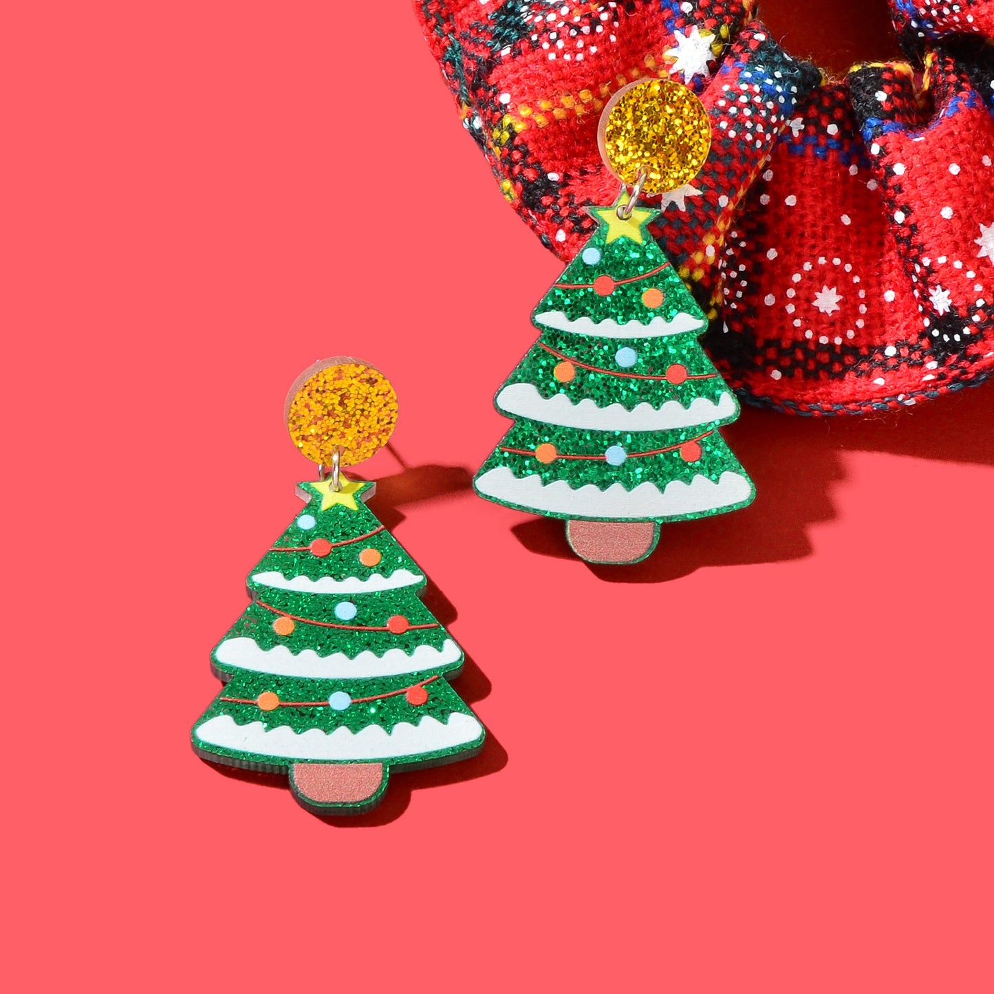 Christmas Gift Jewelry Sparkling Sequin Decor Tree Acrylic Dangle Earrings for Women-0