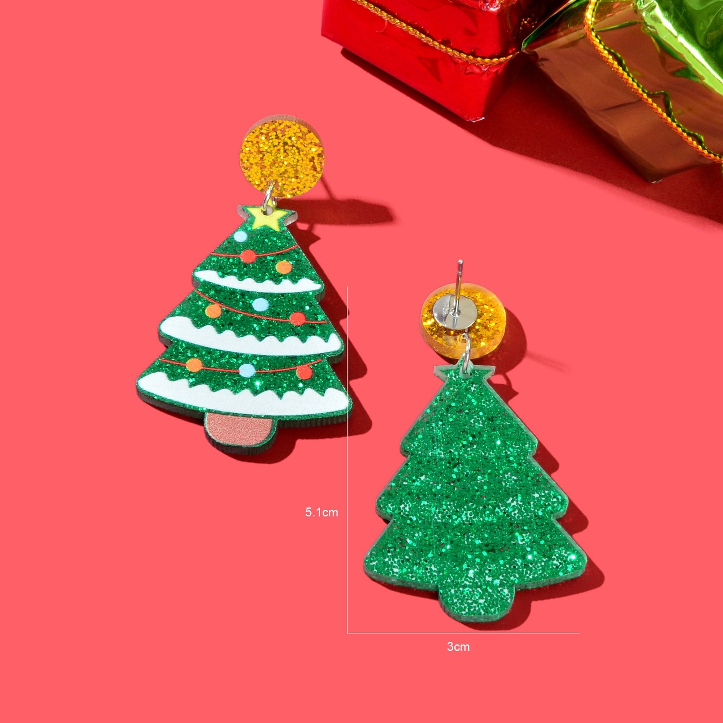 Christmas Gift Jewelry Sparkling Sequin Decor Tree Acrylic Dangle Earrings for Women-3