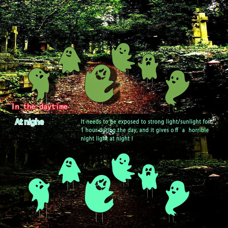NNTM Illuminate Your Garden with 6 Luminous Ghost Yard Stakes! Elevate Your Halloween, Garden, and Outdoor Decor-4