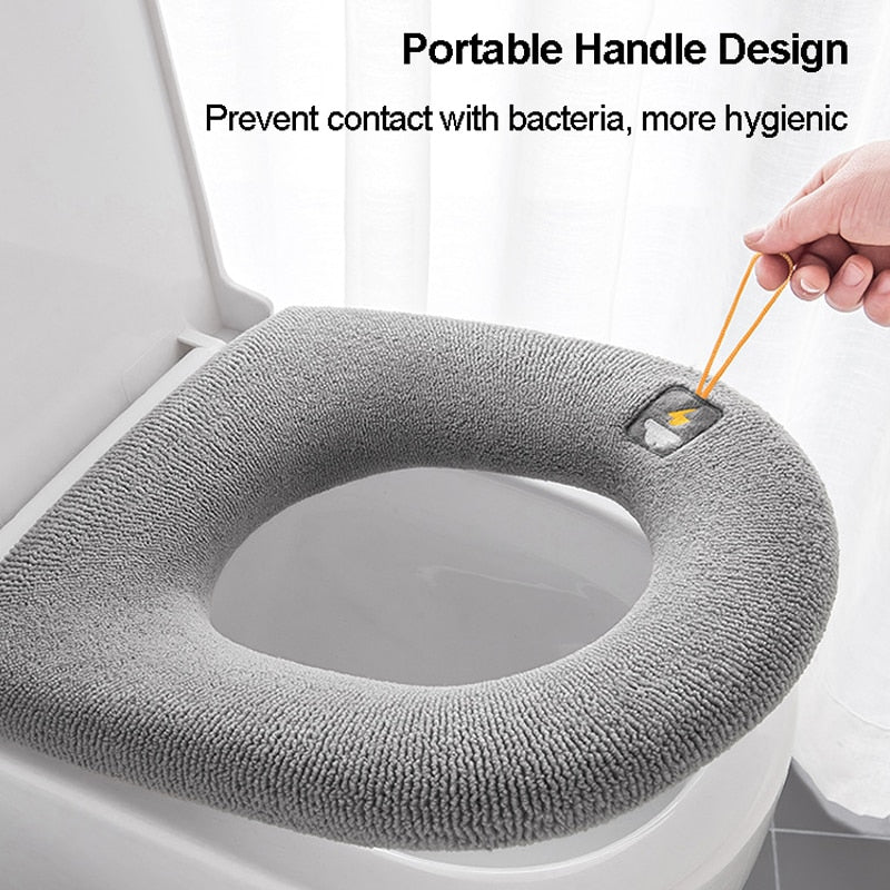 NNEOBA Winter Warm Toilet Seat Cover Closestool Mat 1Pcs Washable Bathroom Accessories Knitting Pure Color Soft O-shape Pad Bidet Cover-3