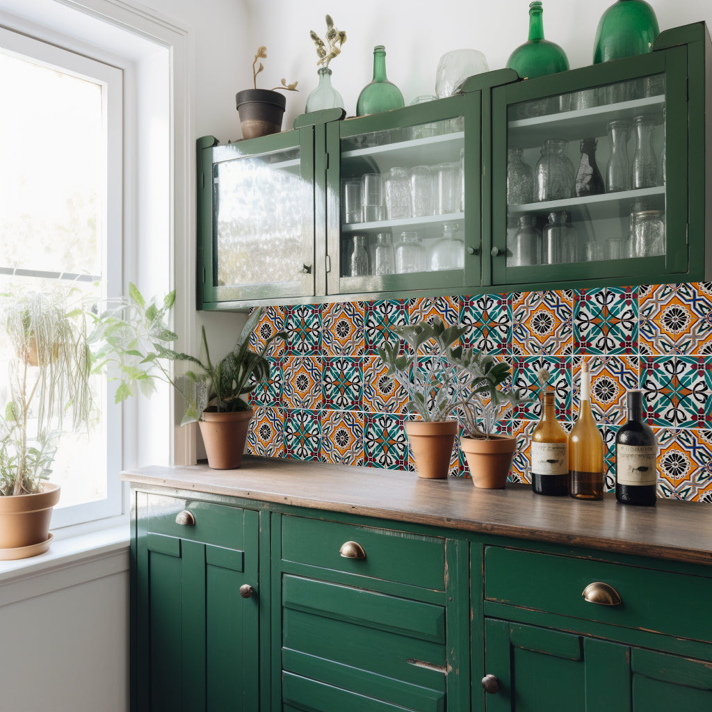 Beautiful Multicolor Mexican Backsplash DIY Different Patterns Tile Stickers Model - H203-4
