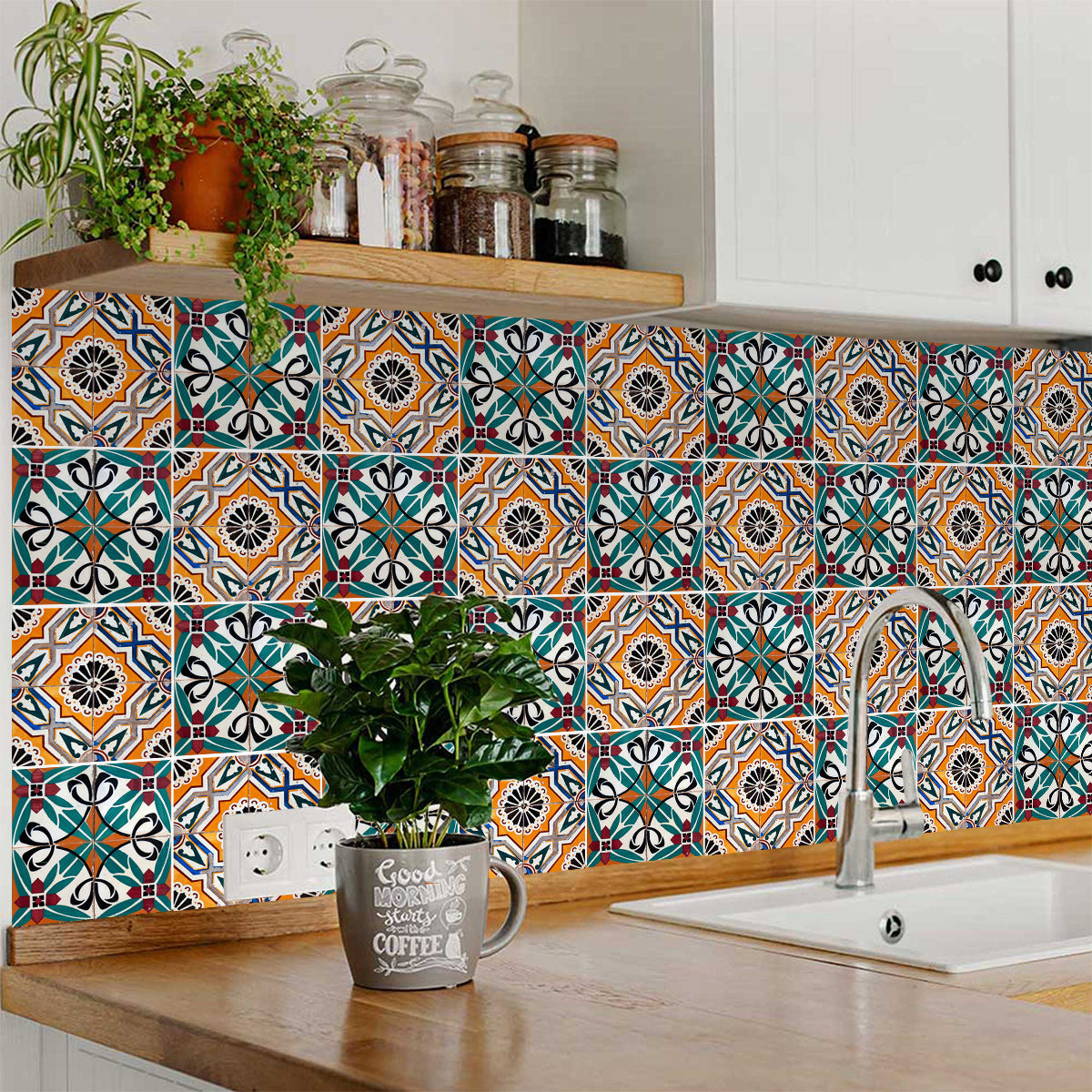 Beautiful Multicolor Mexican Backsplash DIY Different Patterns Tile Stickers Model - H203-2