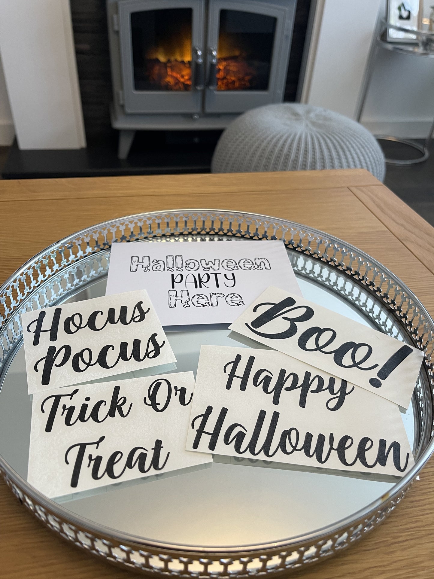 Set Of 4 Black Ona Font Halloween Pumpkin Window Door Halloween Sticker Labels-1