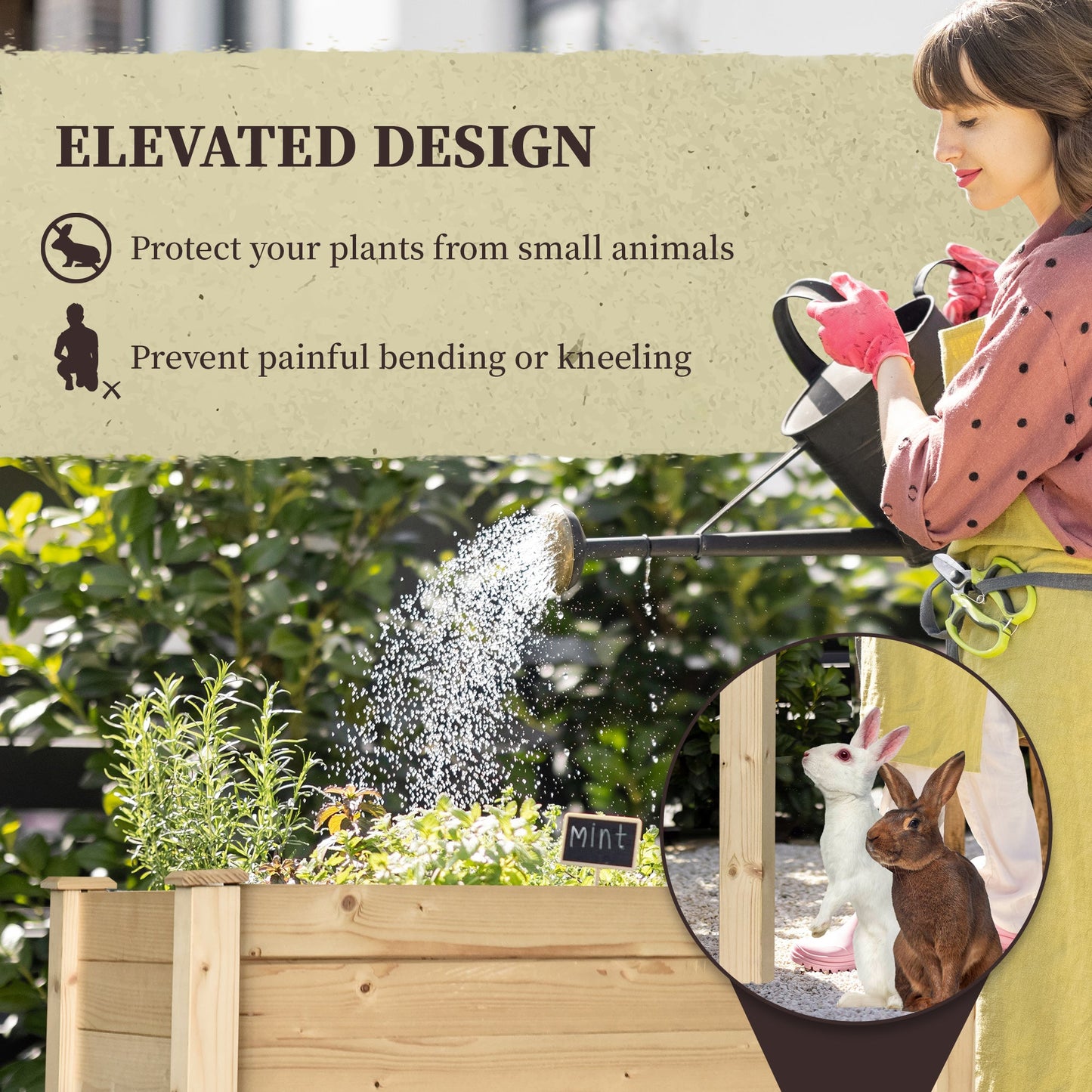 Rectangular Raised Fir Wood Garden Planter - Oak Tone-4