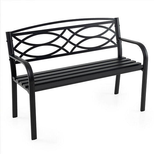 Garden Bench with Curved Armrests and Backrest-Black-4