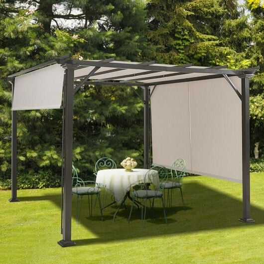 10 x 10 Feet Metal Frame Patio Furniture Shelter-Beige-0