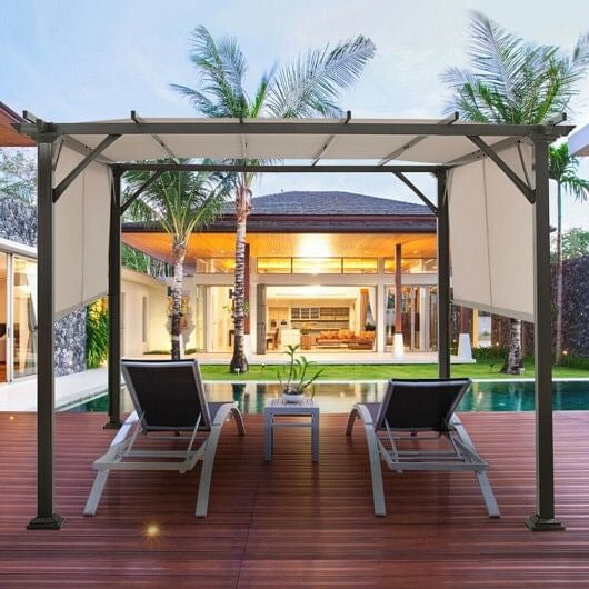 10 x 10 Feet Metal Frame Patio Furniture Shelter-Beige-2