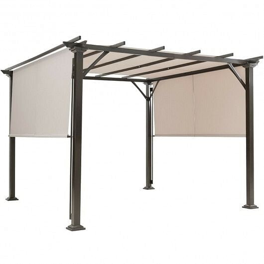 10 x 10 Feet Metal Frame Patio Furniture Shelter-Beige-4
