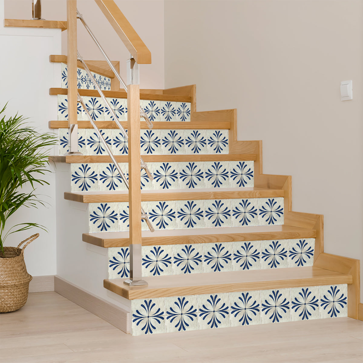 Dark Blue Cream Vintage Flower Design Tile Stickers Model - R1132-3